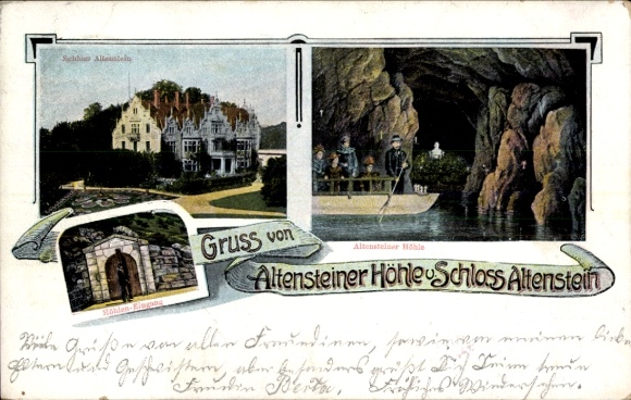 Postcard Schweina Bad Liebenstein in the Thuringian Forest, Altenstein Cave, Altenstein Castle