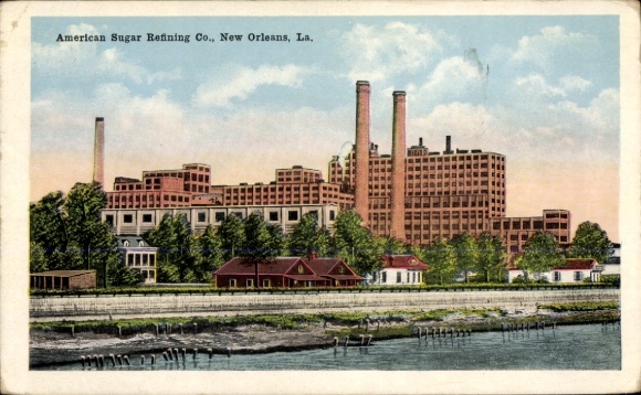 Ak New Orleans Louisiana USA, American Sugar Refining Co., Fabrikgebäude, Wassertank, Bäume