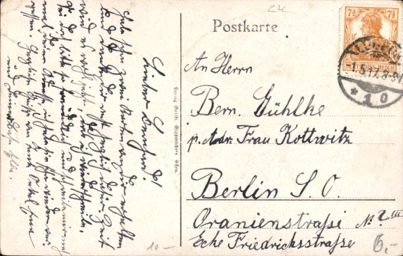 Postcard Lübeck, war landmark, nailing of the lower third of the Realprogymnasium