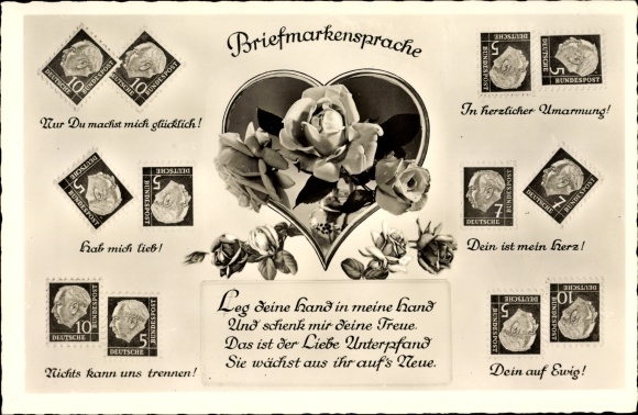 Stamps Postcard stamp language, flowers, yours forever, yours is my heart, Amag 70841