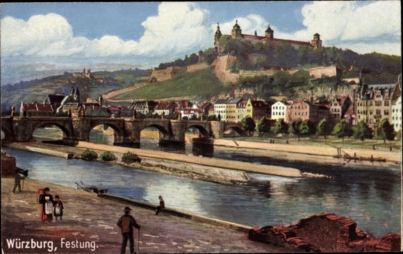 Artist PC Würzburg am Main Lower Franconia, Marienberg Fortress, bridge, Mainpartie