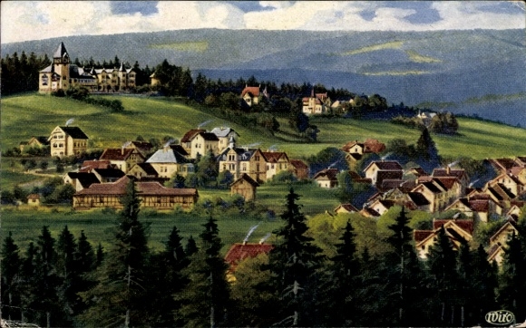 Artist Postcard Finsterbergen Friedrichroda in the Thuringian Forest, Kurhaus Felsenstein, Panorama