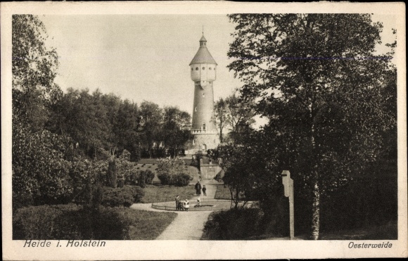 Postcard Heide in Holstein, Österweide facilities, water tower