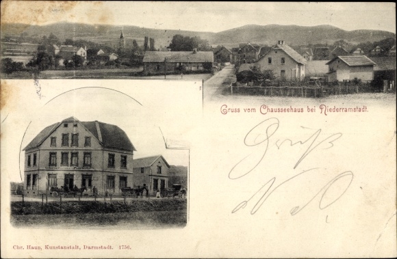 Postcard Nieder Ramstadt Mühltal in the Odenwald, general view, Chausseehaus