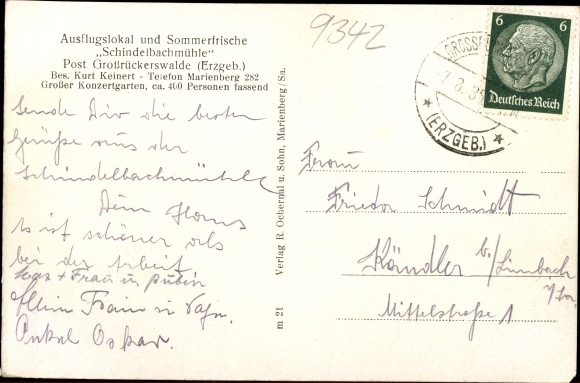 Postcard Schindelbach Großrückerswalde in the Ore Mountains, Schindelbachmühle