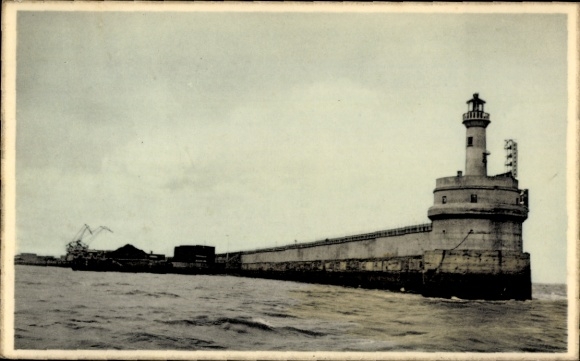 Postcard Zeebrugge West Flanders, lighthouse, Havendam
