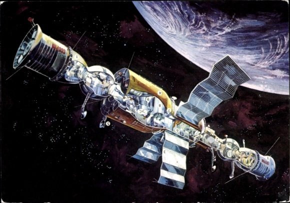 Postcard Kosmosflug USSR/GDR, Scientific Space Station Salut 6, Spaceflight