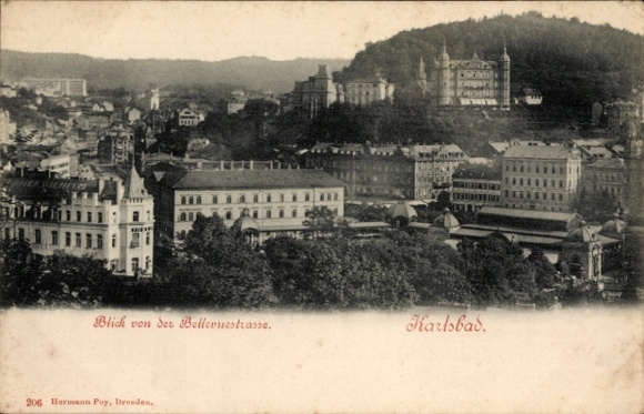 Postcard Karlsbad in Baden, view from Bellevuestraße, landscape, buildings