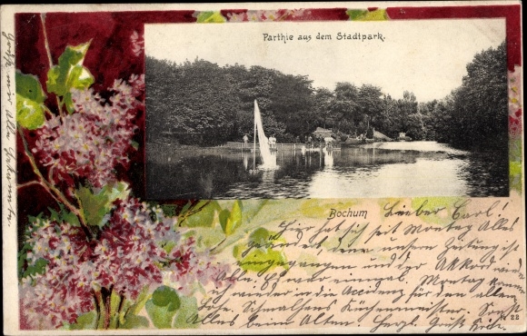 Passepartout PC Bochum in the Ruhr area, lot from the city park, lilac