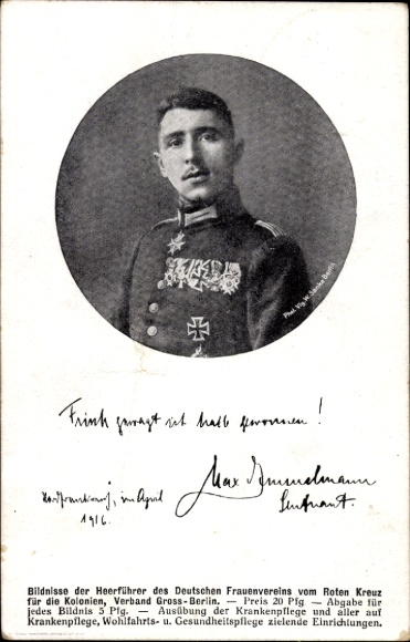 Ak Jagdflieger Oberleutnant Max Immelmann, Portrait