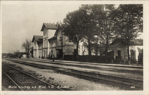 Postcard Göpfritz an der Wild Lower Austria, train station track side