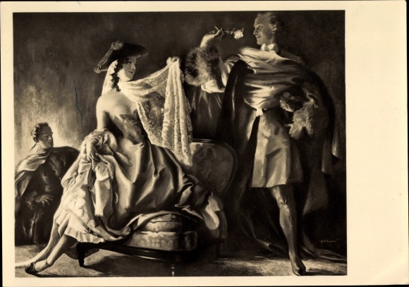 Artist PC Engelhard, July, homage, lady, man with rose, chair, HDK 522