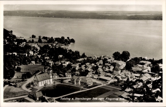 Postcard Tutzing on Lake Starnberg, general view of the city, aerial photograph