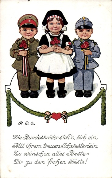 Künstler Ak Engelhard, P.O.E., Die Bundesbrüder stelln sich ein, Soldaten, Sanitäterin