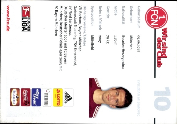 Autograph card footballer Zvjezdan Misimovic, 1. FC Nuremberg, autograph