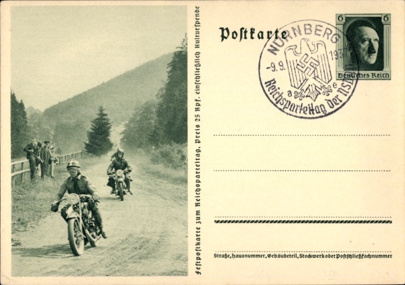 Ganzsachen Ak Krad Fahrer, NSKK, Motorräder, Reichsparteitag