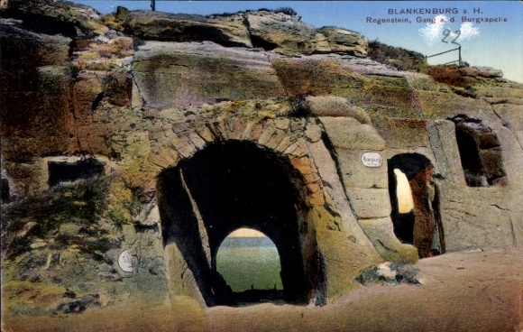 Postcard Blankenburg am Harz, Regenstein, passage to the castle chapel, rocks, caves