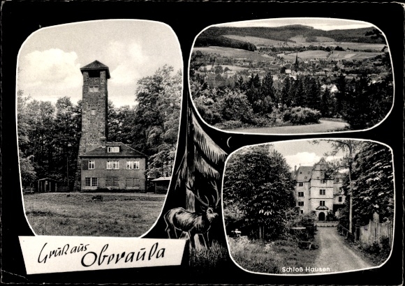 Postcard Oberaula in Hesse, Panorama, Hausen Castle, Tower
