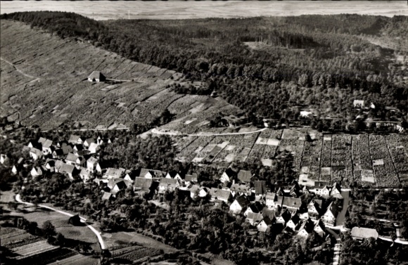 Ak Hanweiler Winnenden in Württemberg, Luftaufnahme von  Weinberge, Häuser, Felder