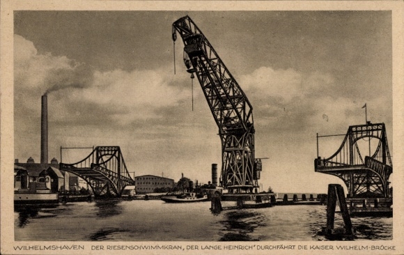 Wilhelmshaven on the North Sea, giant floating crane, Lange Heinrich, Kaiser Wilhelm Bridge