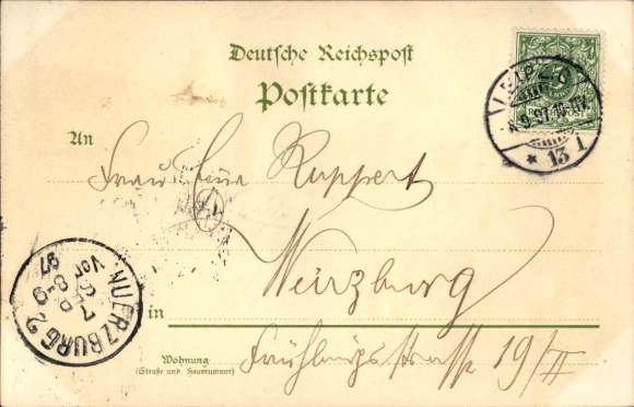 Ansichtkaart Leipzig, Leipziger Messe 1497, Auerbachs Hof, Industrie- & Handelstentoonstelling 1897