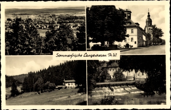 Ak Langewiesen Ilmenau am Thüringer Wald, Panorama, Ort, Kirche, Rathaus
