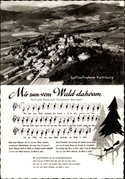 liedje Ak Kollnburg Beieren, luchtfoto van de plaats, lied Mir san uit het bos dahoam