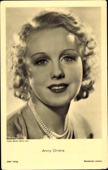 Ak Schauspielerin Anny Ondra, Portrait, Locken, Perlenkette, Ross Verlag 8872 1