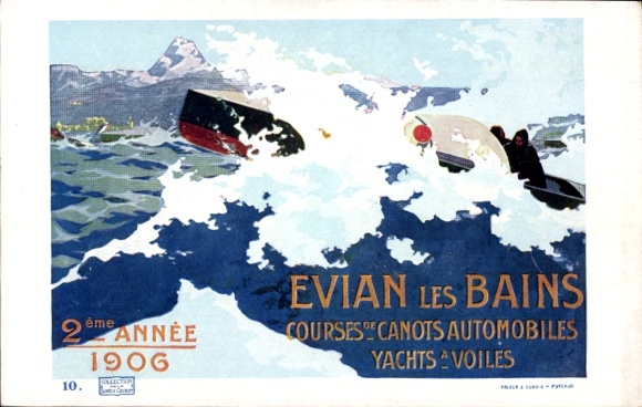 Artist PC Evian les Bains Haute Savoie, 2eme Annee 1906, Courses de Canots Automobiles