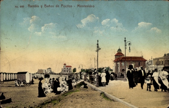 Ak Montevideo Uruguay, Rambla, Baños de Pocitos,  Menschen, Strand,  
