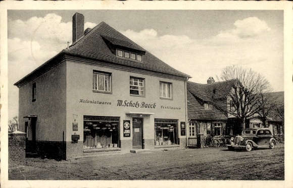 Postcard Klietz on the Elbe, Restaurant zur Post, Grocery store W. Scholz-Baeck