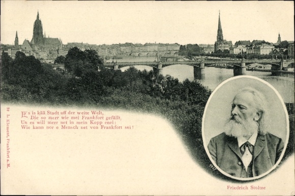 PC Frankfurt am Main, general view, church towers, poem, Friedrich Stoltze