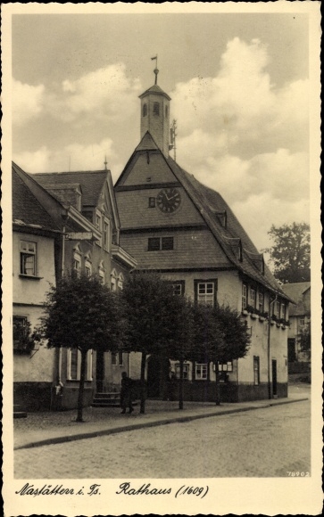 Postcard Nastätten im Taunus, street section with town hall