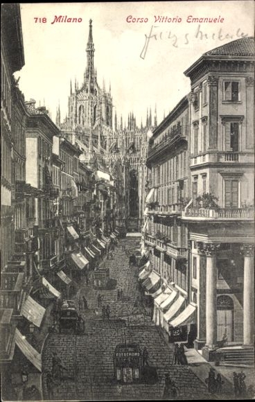 Ak Milano Mailand Lombardia, Corso Vittorio Emanuele, Dom zu Milano im Hintergrund,  