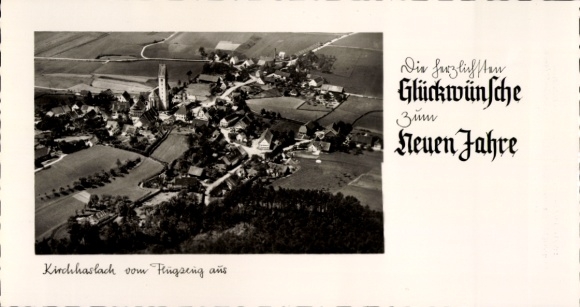 Postcard Kirchhaslach in Schwaben, aerial photograph