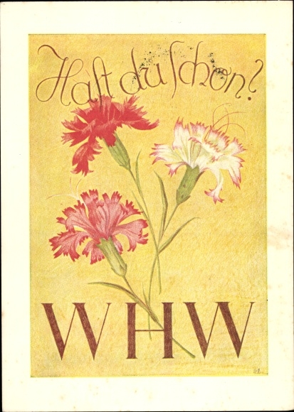 Artist PC Winterhilfswerk 1938, street collection, have you already, carnations