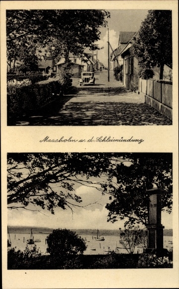 Ansichtkaart Maasholm aan de Schlei, straatdeel in de stad
