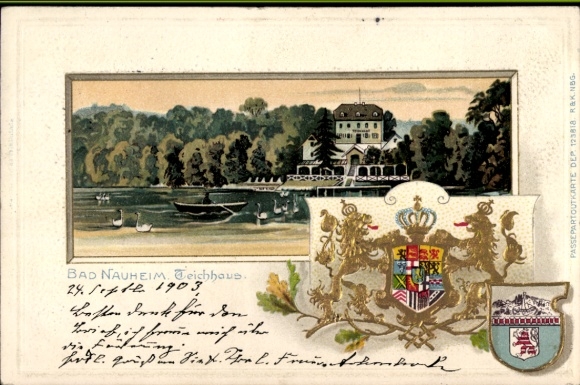 Embossed coat of arms Chromo-Litho Bad Nauheim in Hesse, Teichhaus