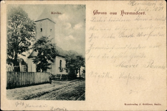 Postcard Hermsdorf in Thuringia, Church