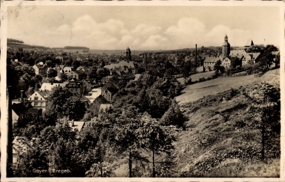 Ak Geyer im Erzgebirge Sachsen, Stadtansicht, Erzgebirge, Hotel Ratskeller, Landschaft