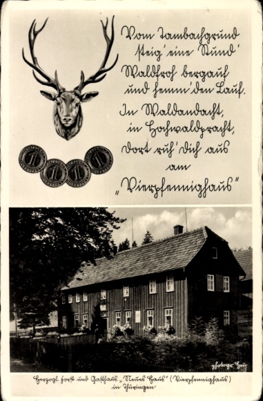 Postcard Tambach Dietharz in Thuringia, Vierpfennighaus, Gasthaus Neues Haus