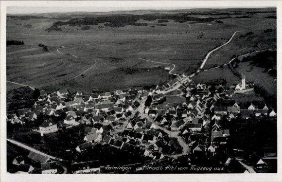 Postcard Zainingen Römerstein in the Swabian Alb, aerial photograph