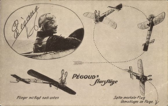 Postcard Aviation, Pegoud's dives, Salto mortale, portrait of the pilot