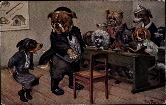 Artist PC Thiele, Arthur, Difficult to understand, humanized dogs at school