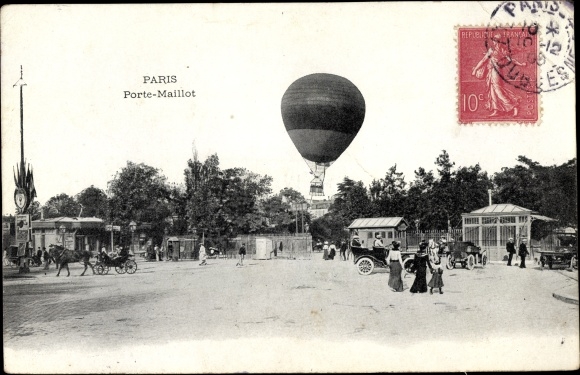 Ansichtkaart Parijs XVII., Porte Maillot, ballon, auto, rijtuigen