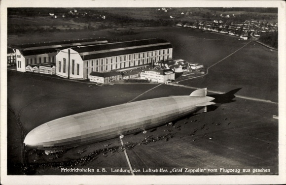 Friedrichshafen on Lake Constance, Graf Zeppelin, landing, airfield, aerial photograph
