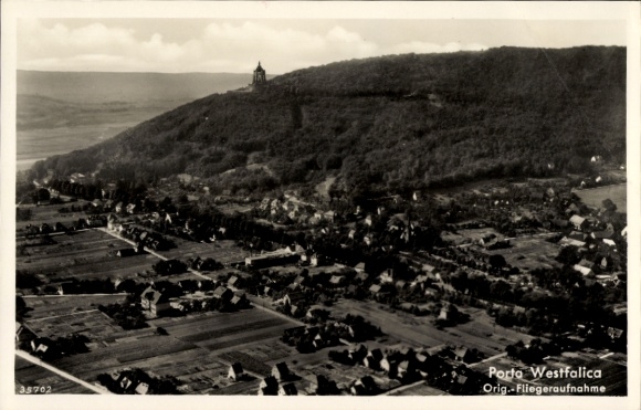Postcard Porta Westfalica on the Weser, aerial photograph