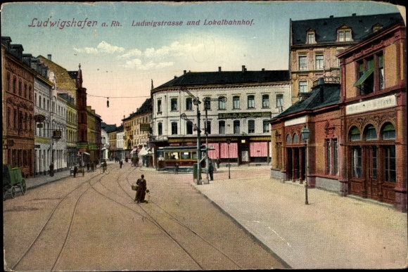 Postcard Ludwigshafen am Rhein, Ludwigstrasse, local train station