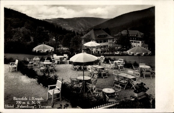 Ak Bärenfels Altenberg, Terrasse, Hotel Felsenburg