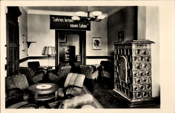 Postcard Lengenfeld unterm Stein Eichsfeld Thuringia, "Teaching, learning, new life", club room, cozy